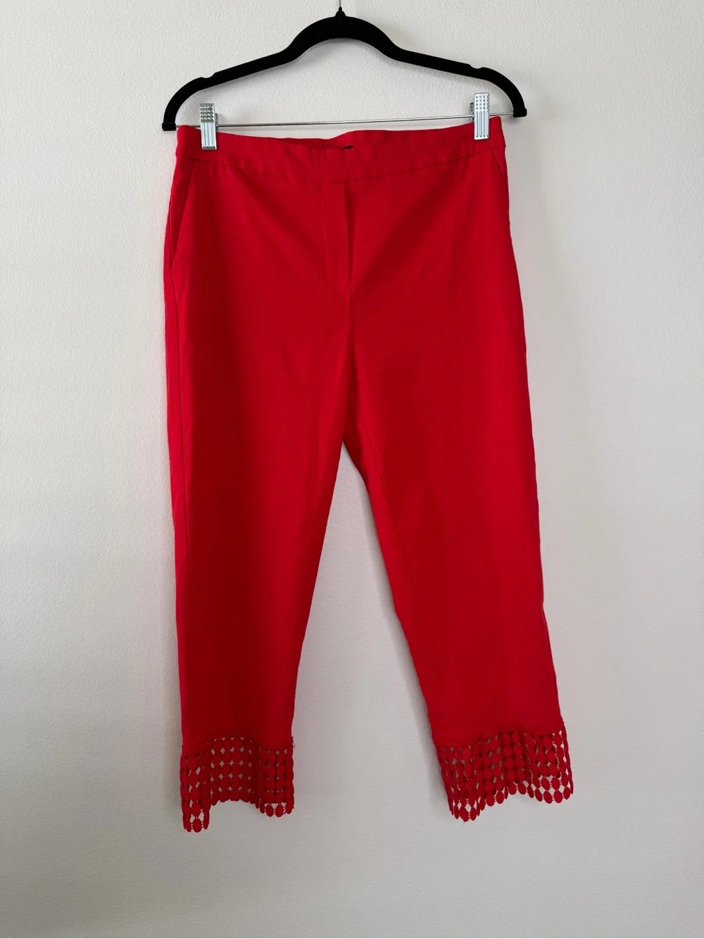 Zac & Rachel Red Crochet Hem Capri‎ Pants 12 Coastal Chic Resort Career Casual